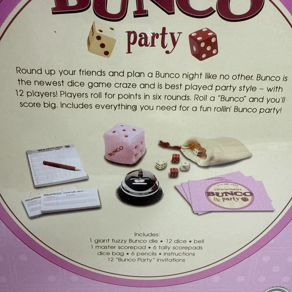 Bunco Party Edition Game 12 Invitations Bell Dice‎ Score Cards Tin Sealed NIP